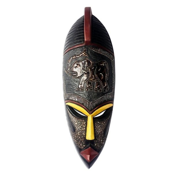 Alternate image for Elephant Themed African Sese Wood and Aluminum Mask Asomdwe Elephant