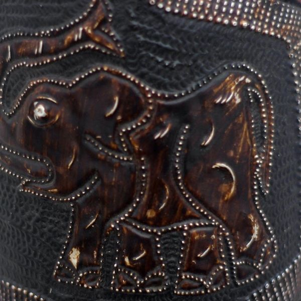 Alternate image for Elephant Themed African Sese Wood and Aluminum Mask Asomdwe Elephant