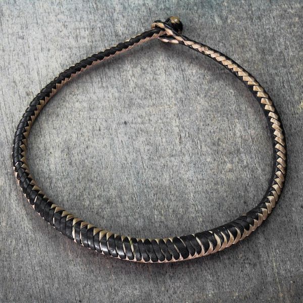 Alternate image for Black and Brown Hand-Braided Leather Necklace from Ghana Mpusia
