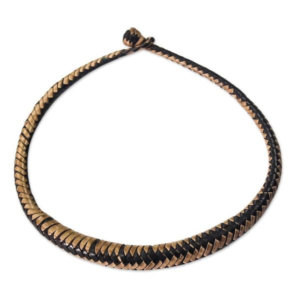 Alternate image for Black and Brown Hand-Braided Leather Necklace from Ghana Mpusia