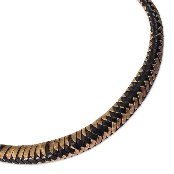 Alternate image for Black and Brown Hand-Braided Leather Necklace from Ghana Mpusia