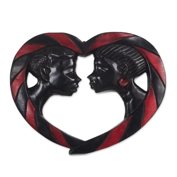 Alternate image for Romantic Sese Wood Wall Sculpture from Ghana Passionate Lovers