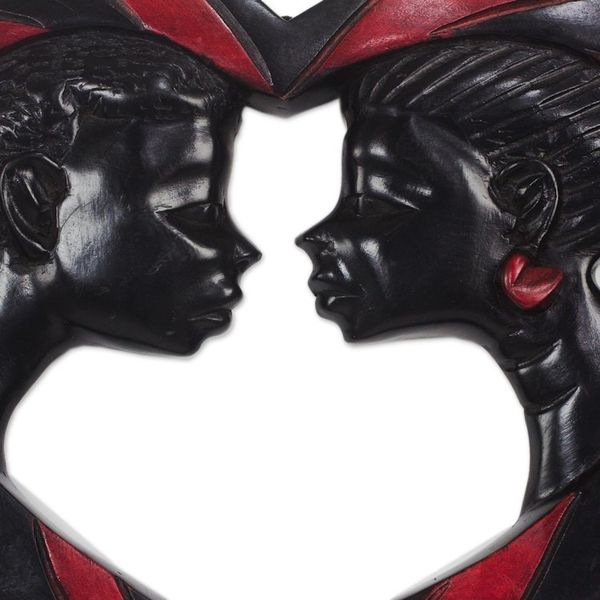 Alternate image for Romantic Sese Wood Wall Sculpture from Ghana Passionate Lovers