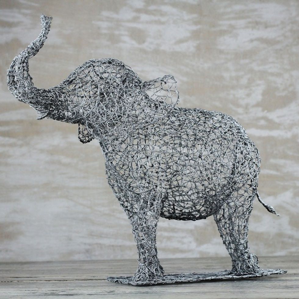 Steel Wire Elephant Sculpture Crafted in Ghana 'Curious Elephant'