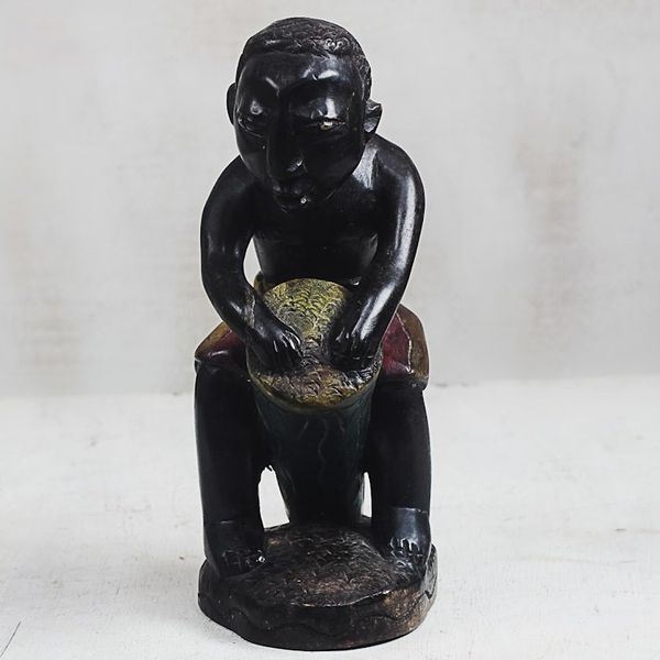 Alternate image for Sese Wood Sculpture of a Drum Player from Ghana Drum Player