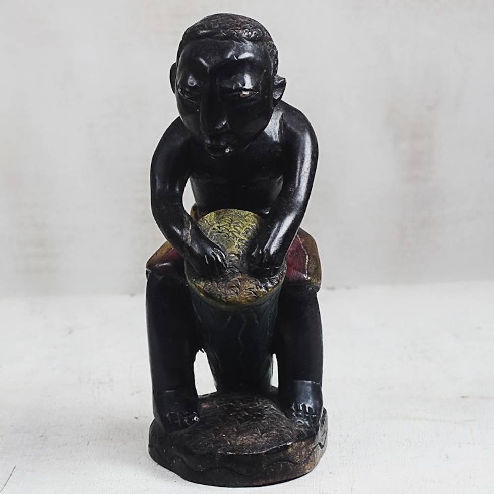 Sese Wood Sculpture of a Drum Player from Ghana 'Drum Player'
