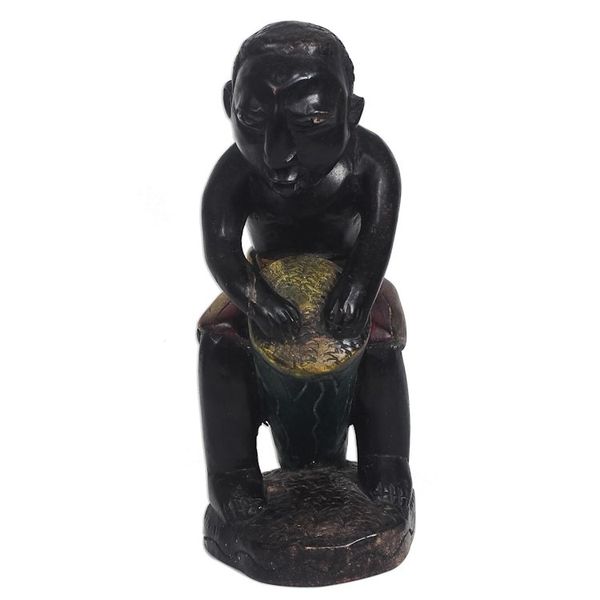 Alternate image for Sese Wood Sculpture of a Drum Player from Ghana Drum Player