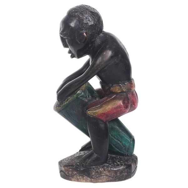 Alternate image for Sese Wood Sculpture of a Drum Player from Ghana Drum Player