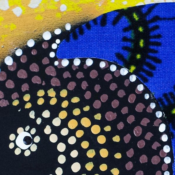 Alternate image for Modern Elephant Painting with Printed Cotton Accent in Blue Blue Elephant