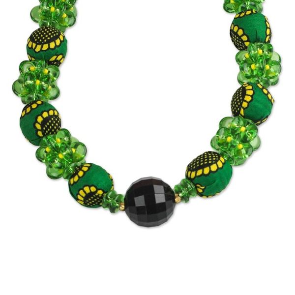 Alternate image for Recycled Plastic and Cotton Beaded Necklace in Green Green Goodness