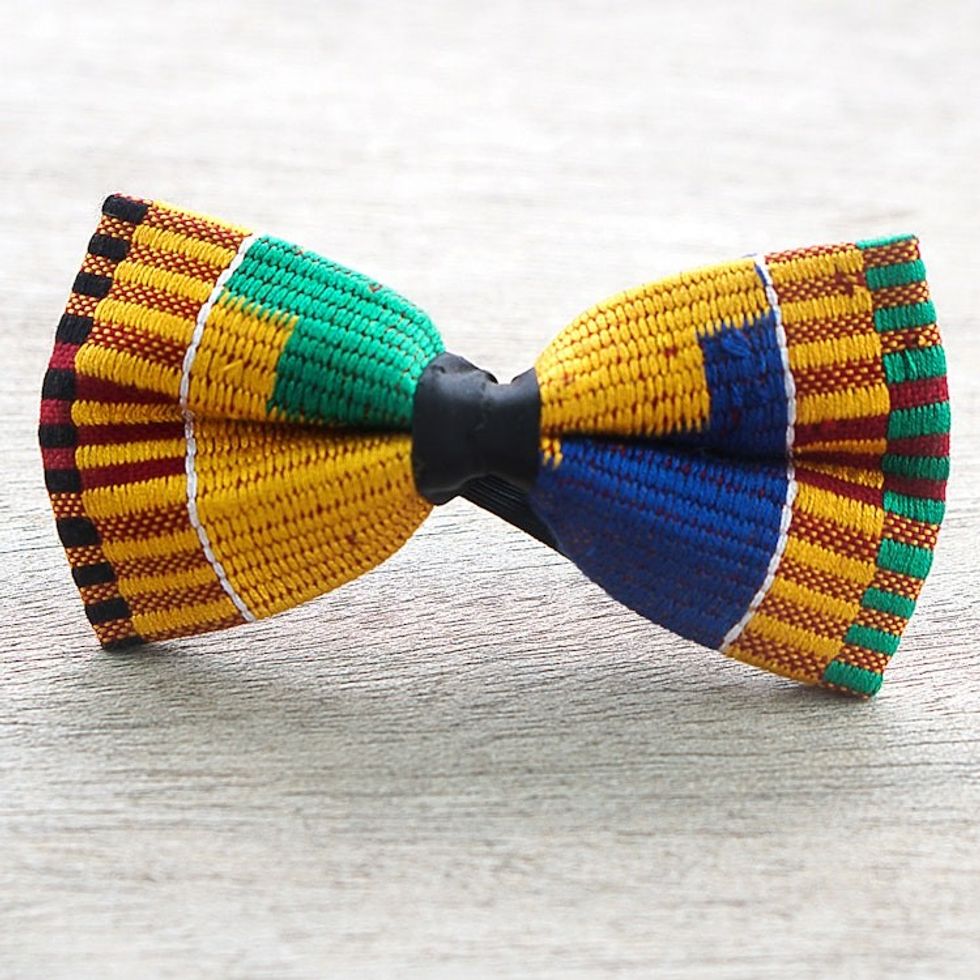 Colorful Cotton Kente Cloth Bow Tie from Ghana 'Akan Delight'