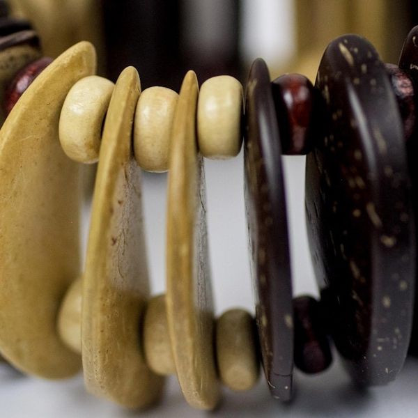 Alternate image for Coconut Shell and Wood Beaded Stretch Bracelet from Ghana Brown Half-Moons