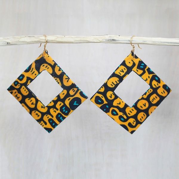 Alternate image for Square Cotton Dangle Earrings in Orange from Ghana Orange Aseda