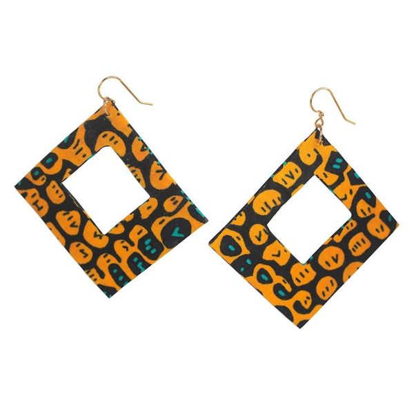 Alternate image for Square Cotton Dangle Earrings in Orange from Ghana Orange Aseda