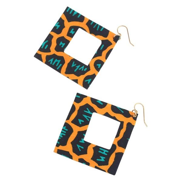 Alternate image for Square Cotton Dangle Earrings in Orange from Ghana Orange Aseda