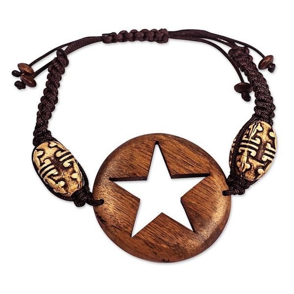 Alternate image for Hand Made Ebony Wood Star-Motif Pendant Bracelet Night on Earth