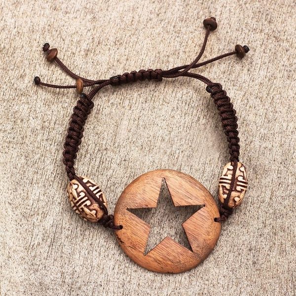Alternate image for Hand Made Ebony Wood Star-Motif Pendant Bracelet Night on Earth