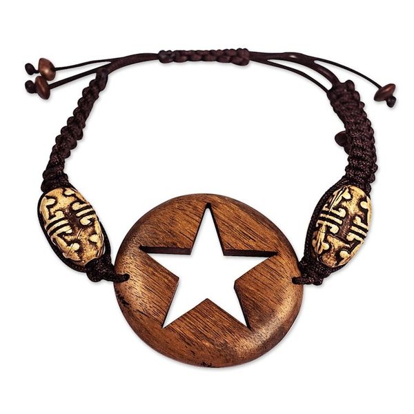 Alternate image for Hand Made Ebony Wood Star-Motif Pendant Bracelet Night on Earth