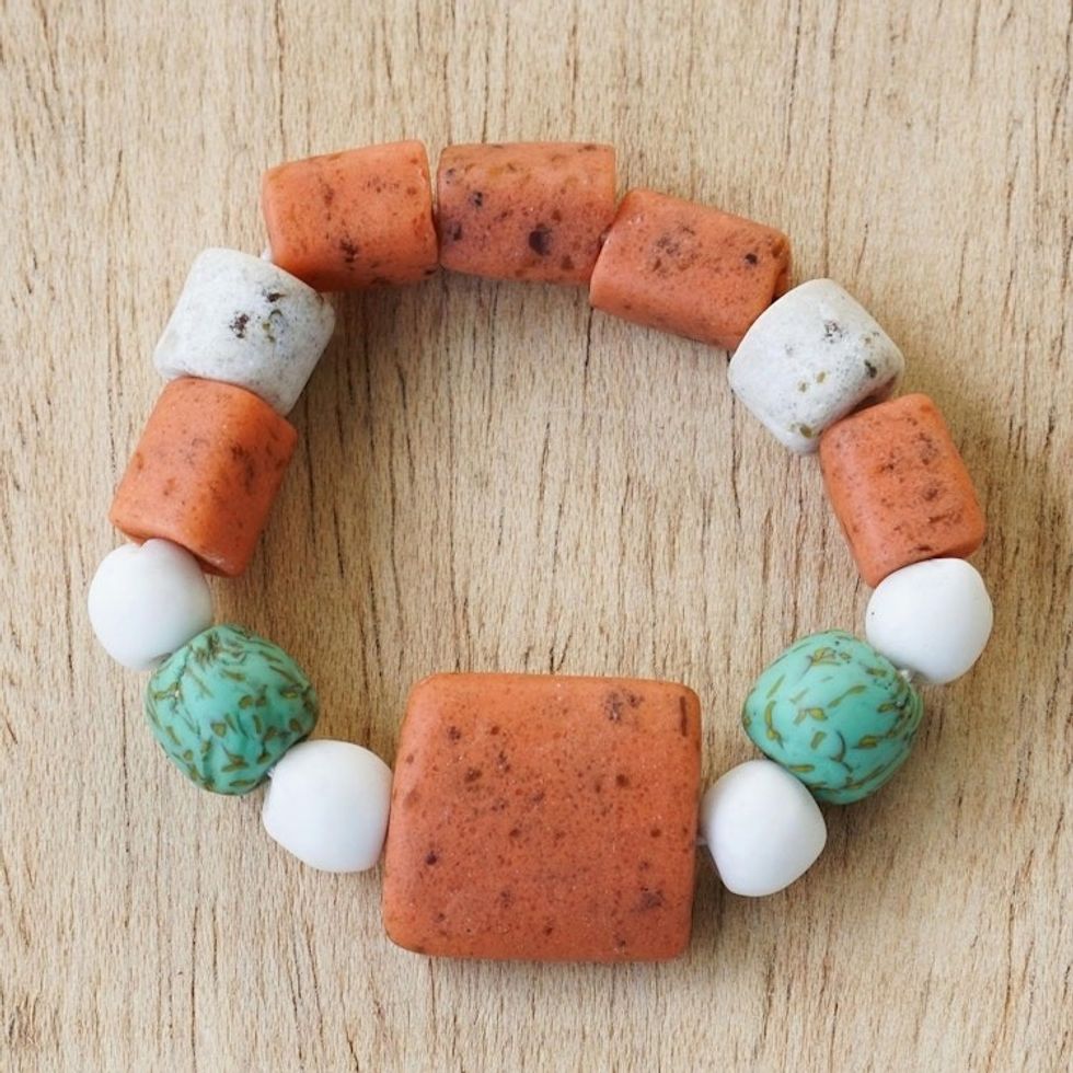 Handmade Recycled Glass Beaded Bracelet 'Good Faith'