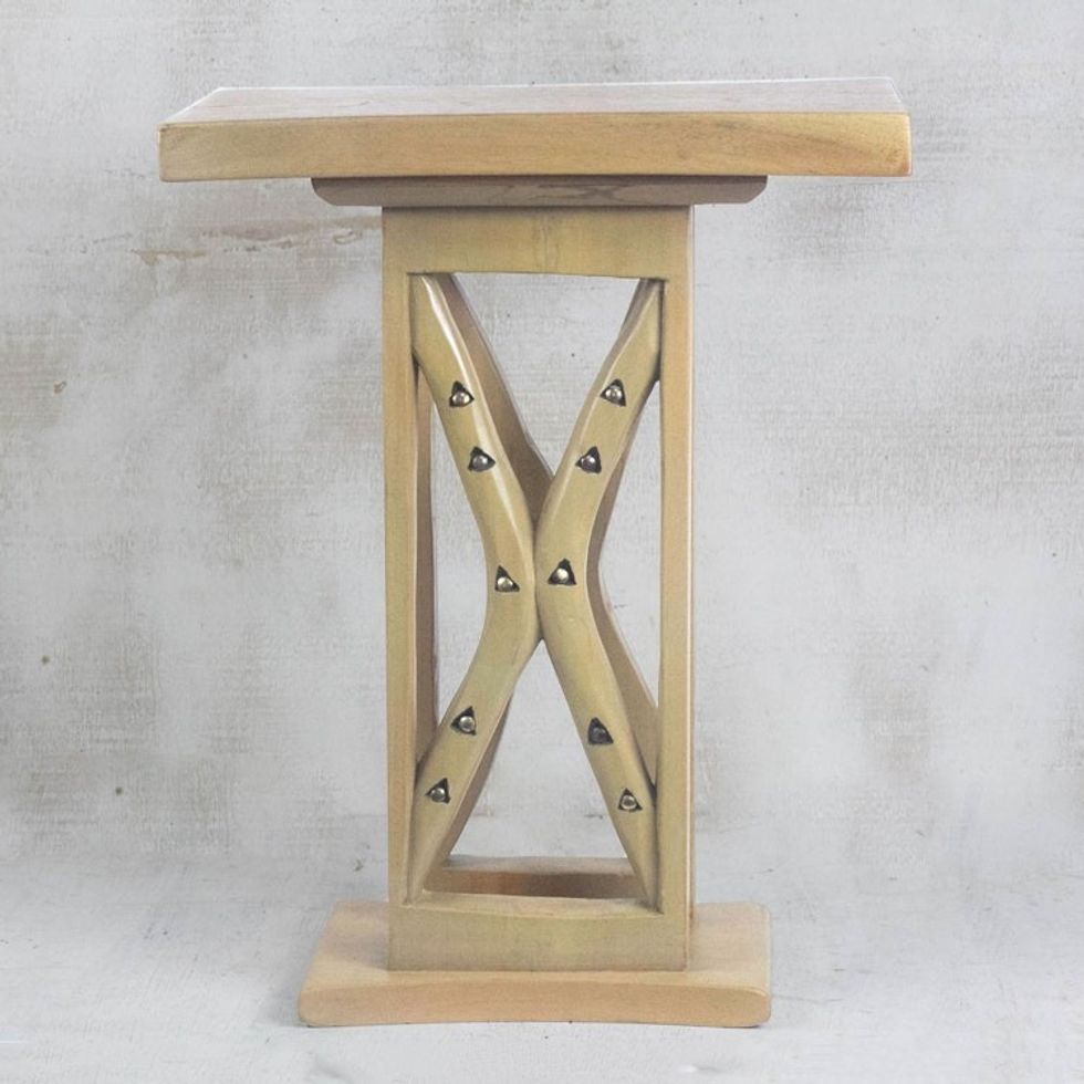 Cedar Wood Decorative Accent Table from Ghana 'Triangle Arches'
