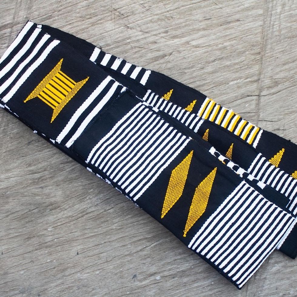 African Kente Cloth Cotton Fiazikpui Scarf 2 Strips 'Seat of the King'