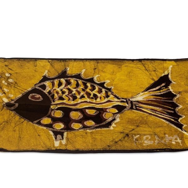 Alternate image for Hand-Painted Cotton Batik Fish Table Runner from Ghana Bubbly Fish