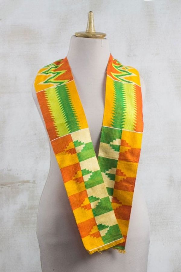 Alternate image for Rayon and Cotton Blend Kente Scarf in Orange 4.5 in. Kente Royalty
