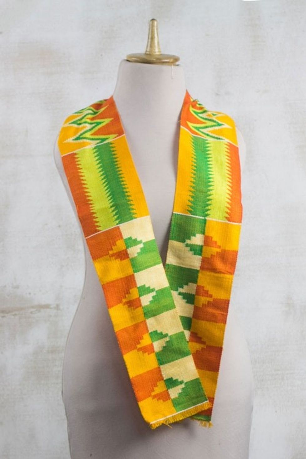Rayon and Cotton Blend Kente Scarf in Orange 4.5 in. 'Kente Royalty'