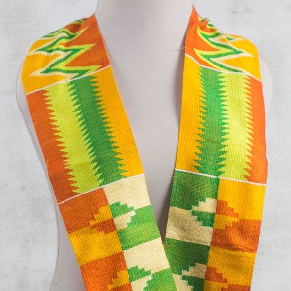 Alternate image for Rayon and Cotton Blend Kente Scarf in Orange 4.5 in. Kente Royalty