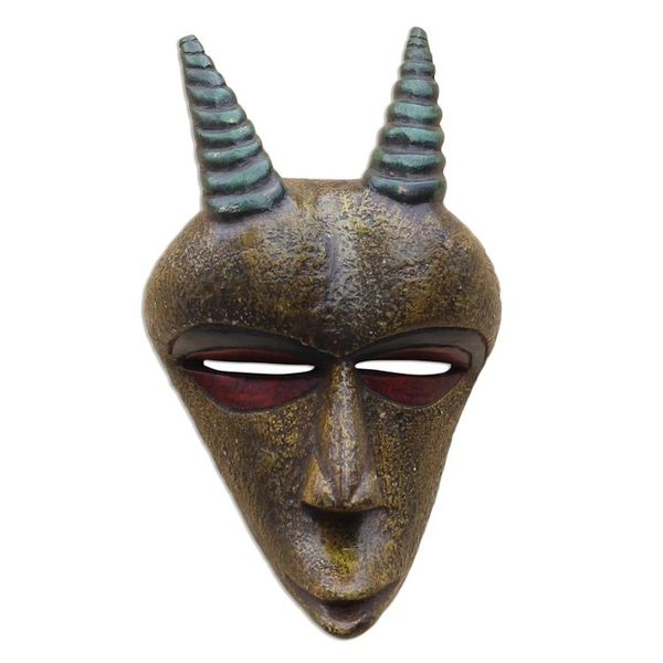 Alternate image for Gold-Tone African Wood Goat Mask from Ghana Golden Goat