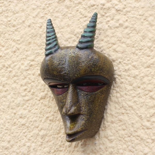 Alternate image for Gold-Tone African Wood Goat Mask from Ghana Golden Goat