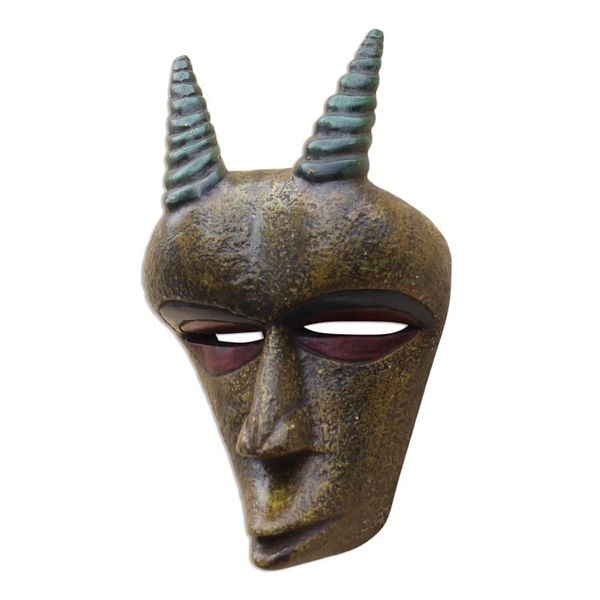 Alternate image for Gold-Tone African Wood Goat Mask from Ghana Golden Goat