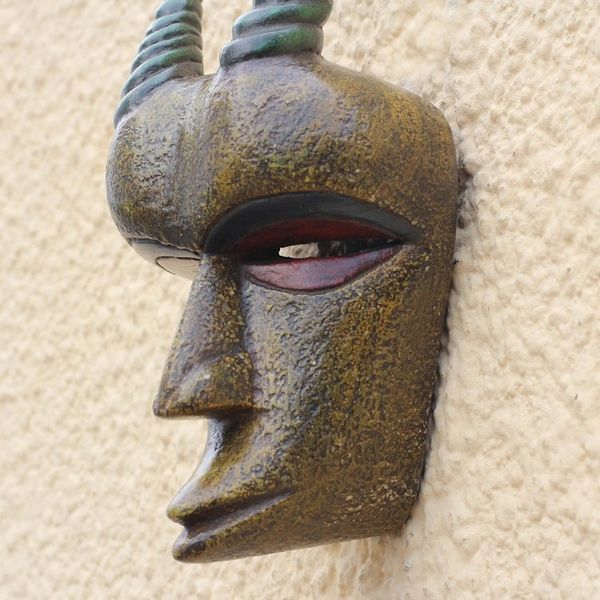 Alternate image for Gold-Tone African Wood Goat Mask from Ghana Golden Goat