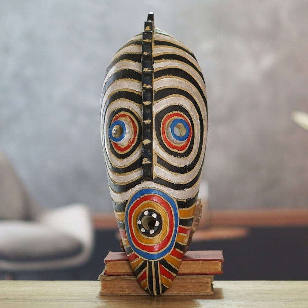 Hand Painted Oblong Sese Wood Mask from Ghana 'Dinpa'