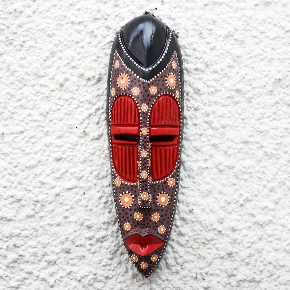 Dot Motif African Wood Mask from Ghana 'Ga Dots'