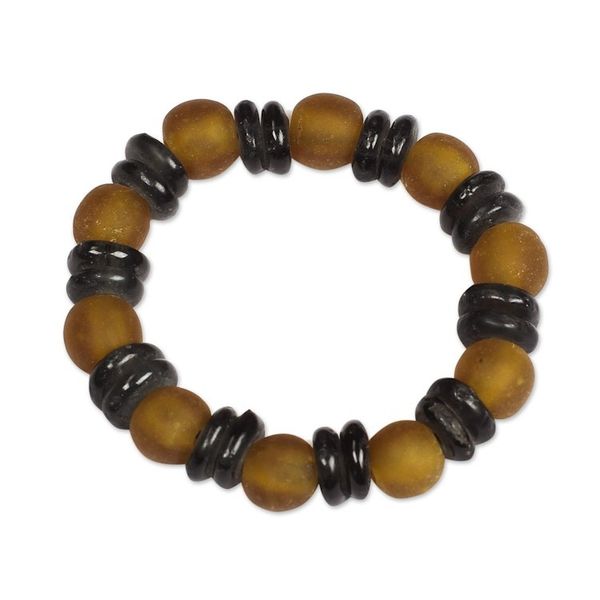 Alternate image for Brown and Black Recycled Glass Beaded Stretch Bracelet Alternating Discs