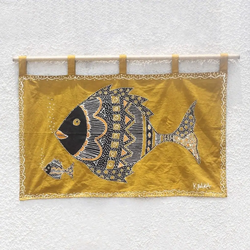 Mother and Child Fish Cotton Wall Hanging from Ghana 'Mother's Affection'