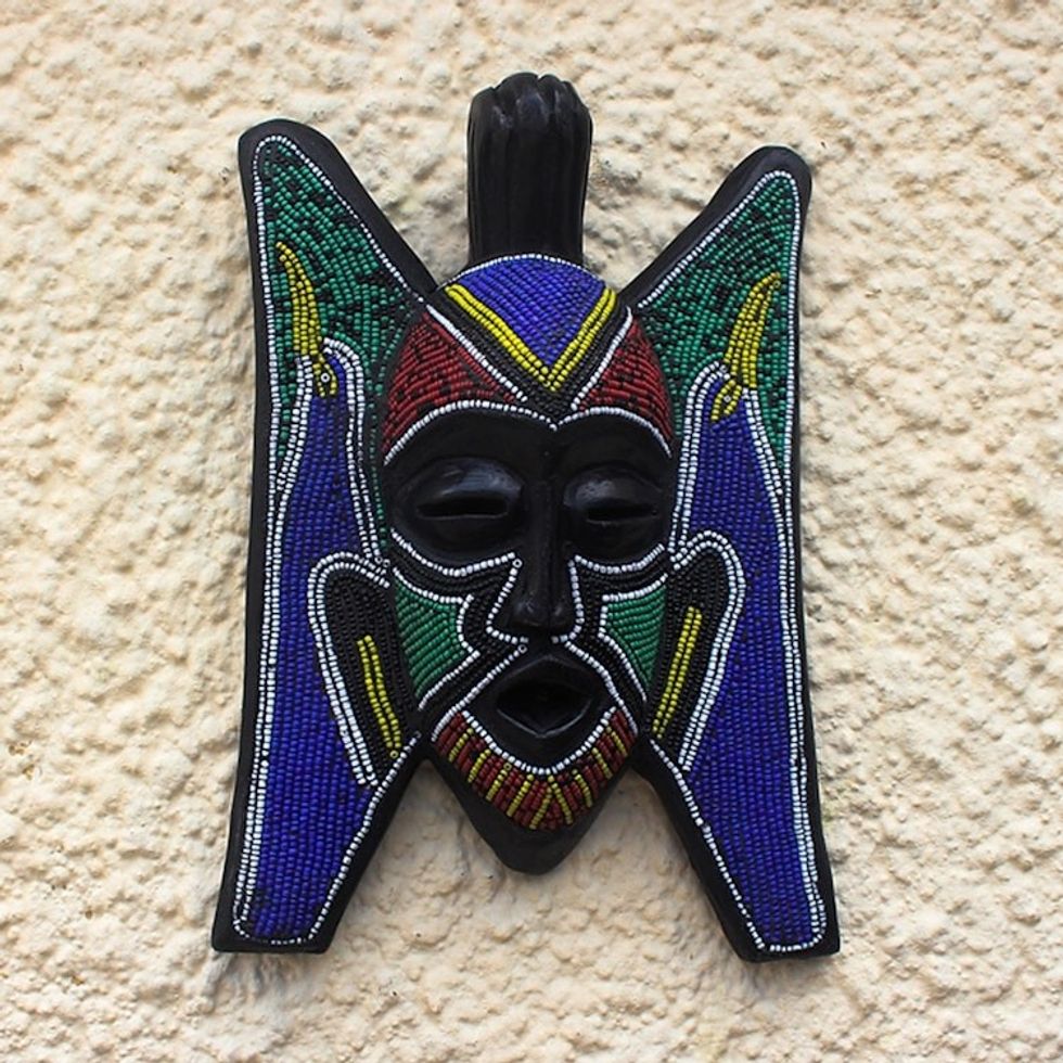 Bird Motif Beaded West African Mask 'Ghanaian Ghost'