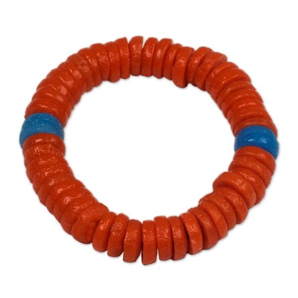 Alternate image for Recycled Plastic Beaded Stretch Bracelet in Orange and Blue Eco Orange