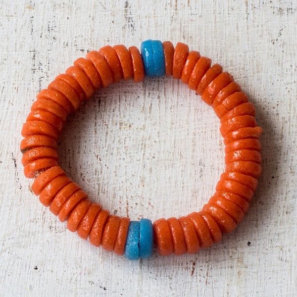 Alternate image for Recycled Plastic Beaded Stretch Bracelet in Orange and Blue Eco Orange
