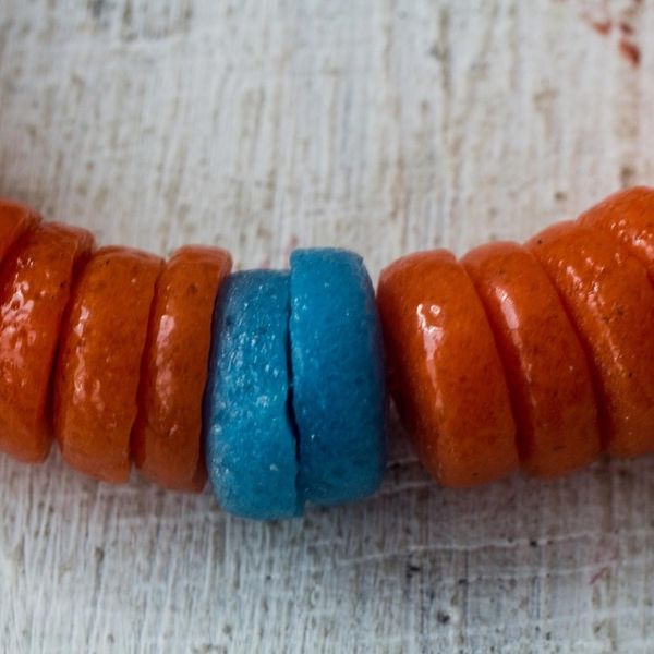 Alternate image for Recycled Plastic Beaded Stretch Bracelet in Orange and Blue Eco Orange