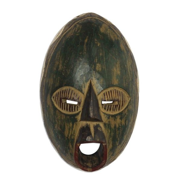 Alternate image for Rustic African Wood Mask in Green from Ghana Rustic Obua