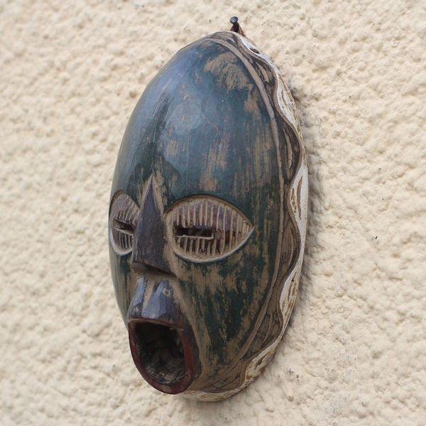 Alternate image for Rustic African Wood Mask in Green from Ghana Rustic Obua