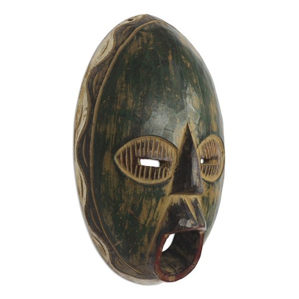 Alternate image for Rustic African Wood Mask in Green from Ghana Rustic Obua