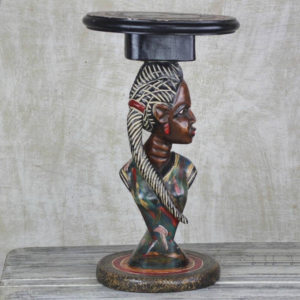 Cedar Wood Accent Table Depicting a Woman from Ghana 'Beautiful Obaa'