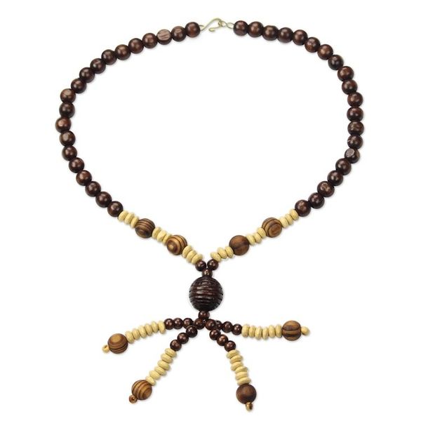 Alternate image for Beaded Wooden Pendant Necklace from Ghana Beaded Dancer