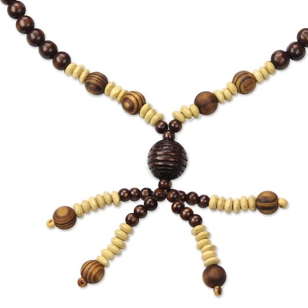 Alternate image for Beaded Wooden Pendant Necklace from Ghana Beaded Dancer
