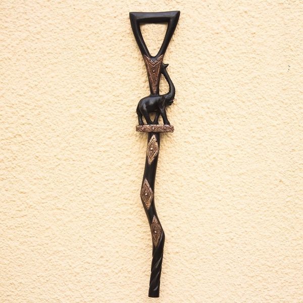 Alternate image for Elephant-Themed Wood and Aluminum Walking Stick from Ghana Strolling Elephant