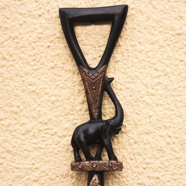 Alternate image for Elephant-Themed Wood and Aluminum Walking Stick from Ghana Strolling Elephant
