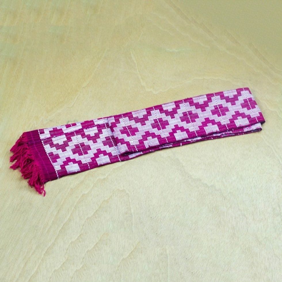 Geometric Cotton Kente Scarf in Mulberry 8.5 Inch 'Mulberry Royalty'